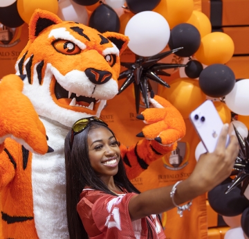 Student taking a selfie with the Bengal
