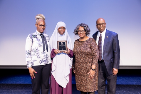 Janelle Brooks, Student, Interim President Dr.Durand and Dr.Brumfield 